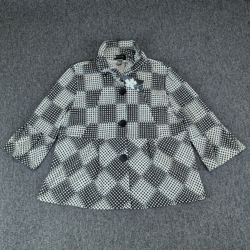Damee Inc‎ Vintage Mod Checkerboard Peplum Jacket Womens M Black White NWT 4197